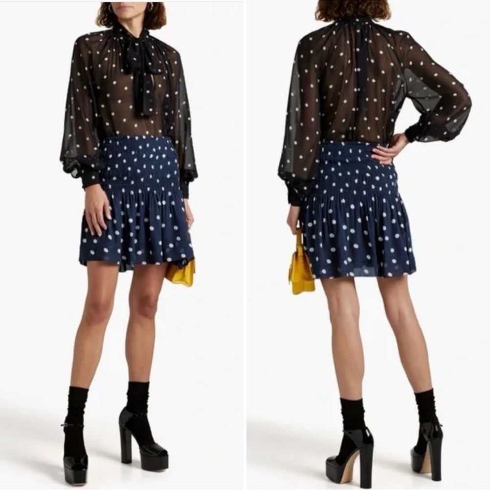 Ganni Navy and White Polka Dot Skater Skirt 38